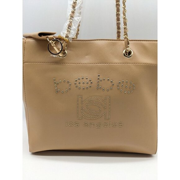 Bebe Allegro Faux-leather Medium Tote + Card case Charm 2 Piece Set - Tan - Picture 4 of 16